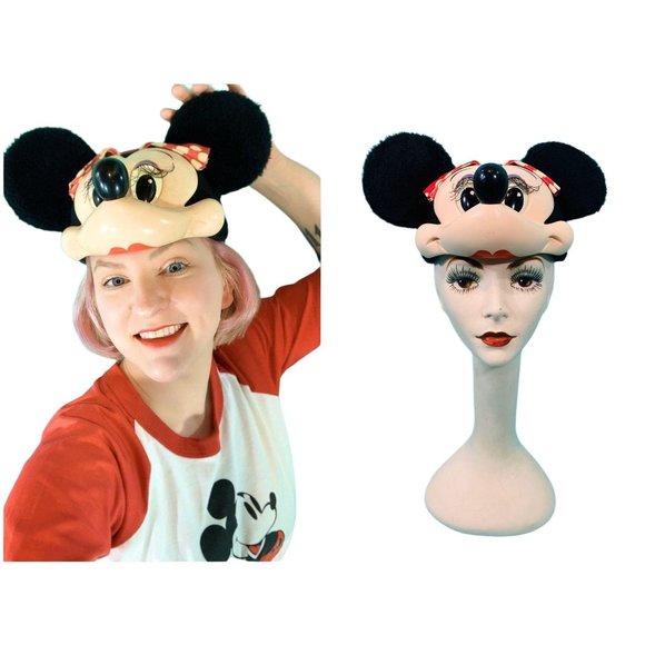 Vintage 1990s Minnie Mouse Hat Disney Ears Face Baseball Snapback - Picture 10 of 10